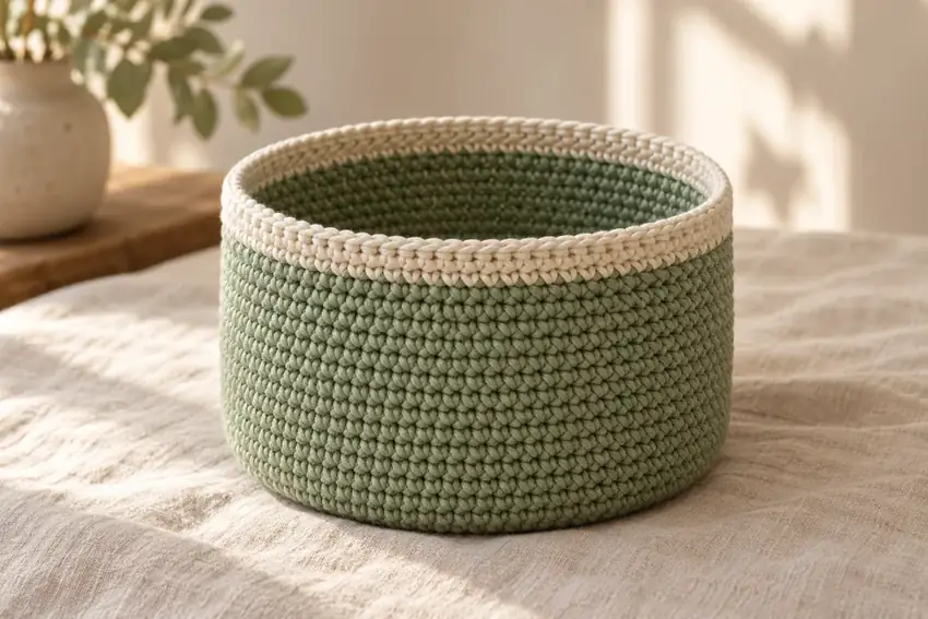 AI concept illustration for Sage Cotton Basket with an Ivory Rim