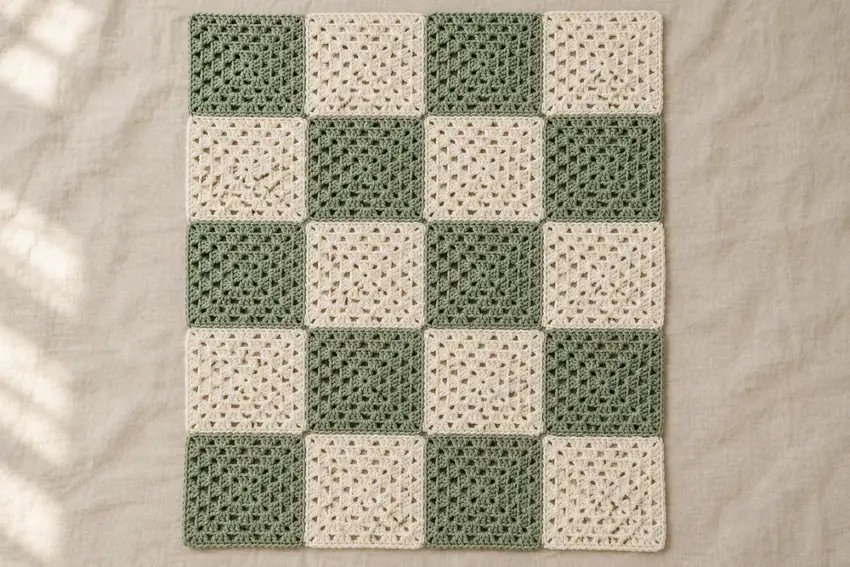 AI concept illustration for Sage & Ivory Checkerboard Granny Throw